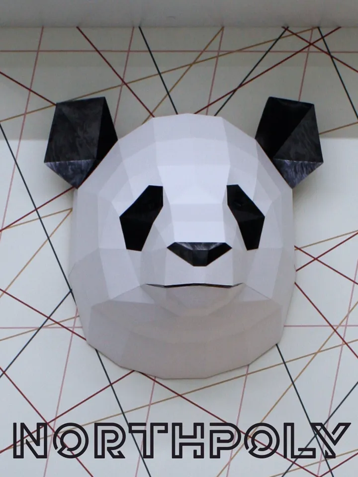 Panda Head Papercraft, Bear, Digital Template, PDF Download, Gurko, Trophy, 3D Low Poly, Pepakura, DIY Origami, Paper Decor, DIY Gift