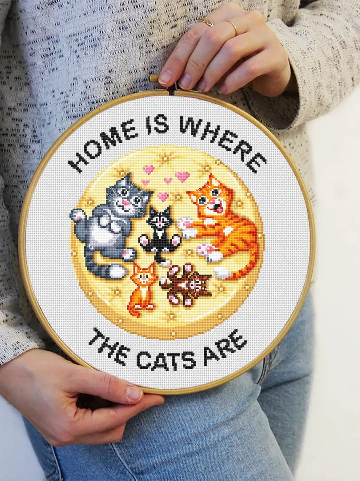Cat cross stitch pattern download PDF Home is where the cats are, Cat quotes cross stitch chart, Cute kittens embroidery Cat lover gift #K4
