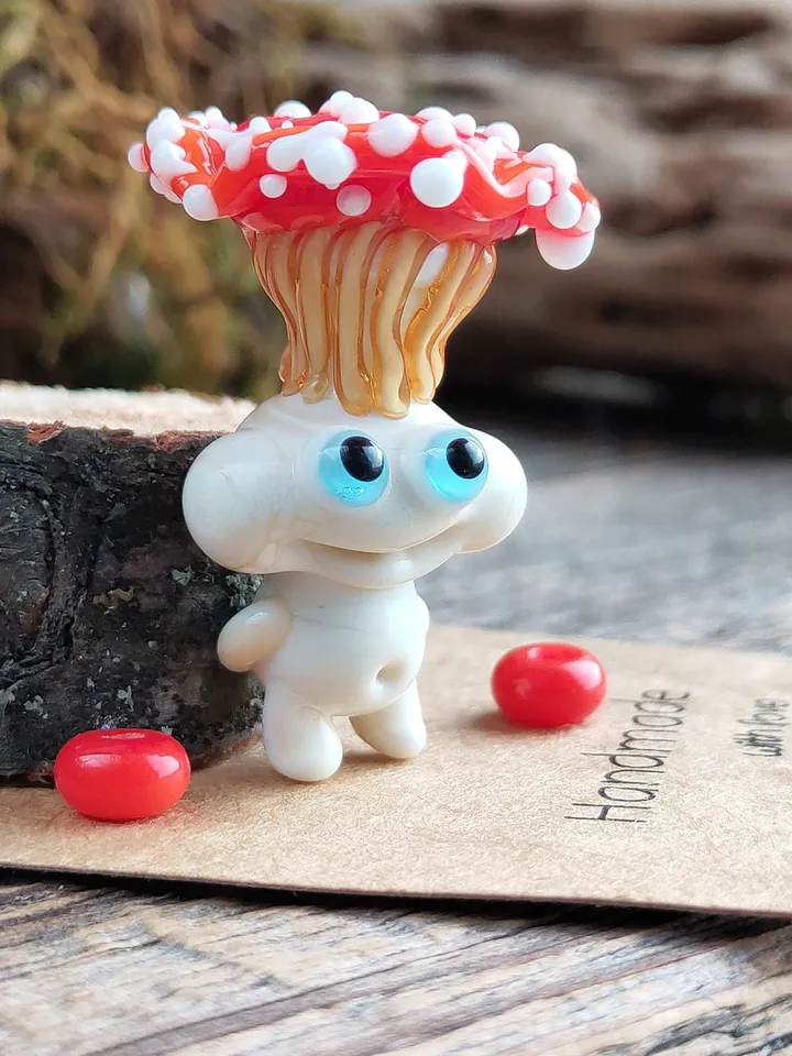 Mushroom ornament glass mushroom miniature , glass toadstools for terrarium decoration mini gardens  or lampwork beads  Mushroom figurine