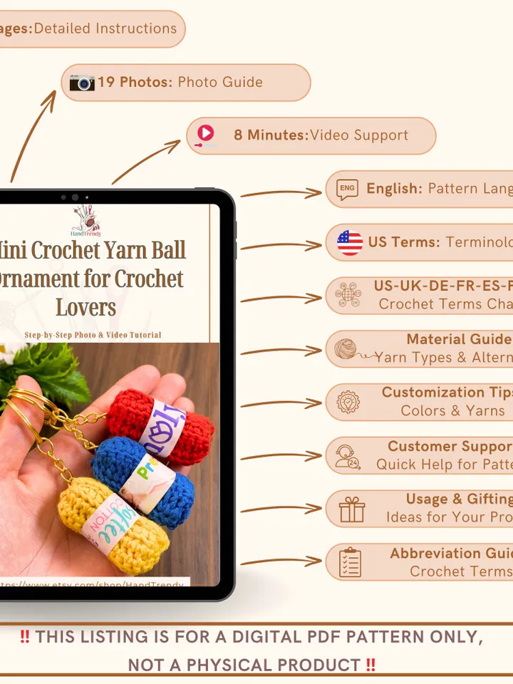 Crochet Keychain Tutorial - Mini Crochet Yarn Ball Ornament for Crochet Lovers - Inspirational Crochet Keychain Ideas