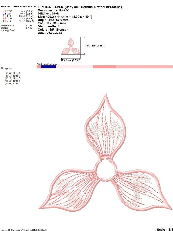 Volumetric flowers for decoration using applique technique machine embroidery design