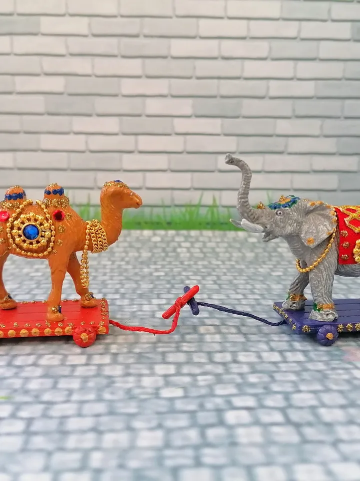 Camel on a cart.Dollhouse miniature.Doll toy.Puppet miniature. 1:12 scale.