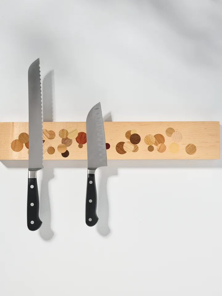 Multi Color Polka Dot Inlay Maple Wall Mounted Magnetic Knife Holder
