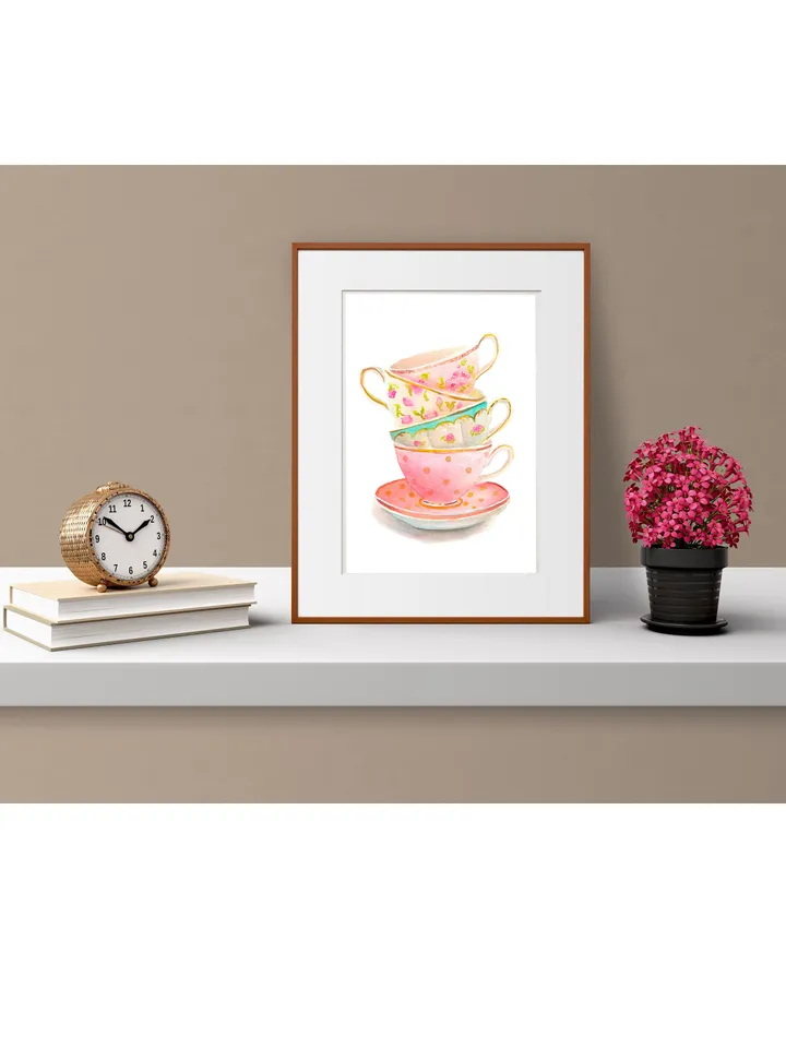 Tea Cups Watercolor Print Vintage Tea Cups Tea Lover Gift Tea Party Decor Gift For Tea Lovers Tea Wall Decor Best Gift For Her Tea Lover Art