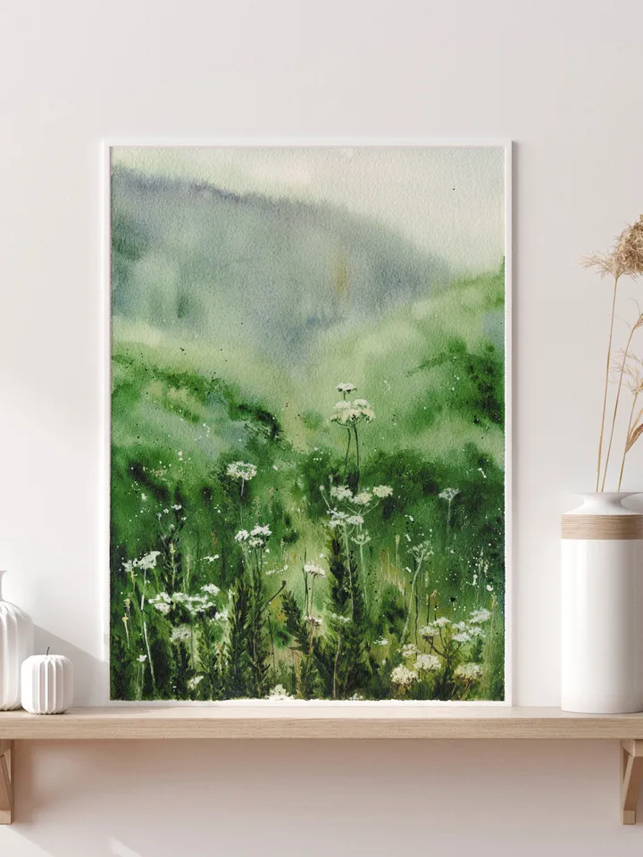 Watercolor poster "GREEN MOUNTAINS", DIGITAL PRINT