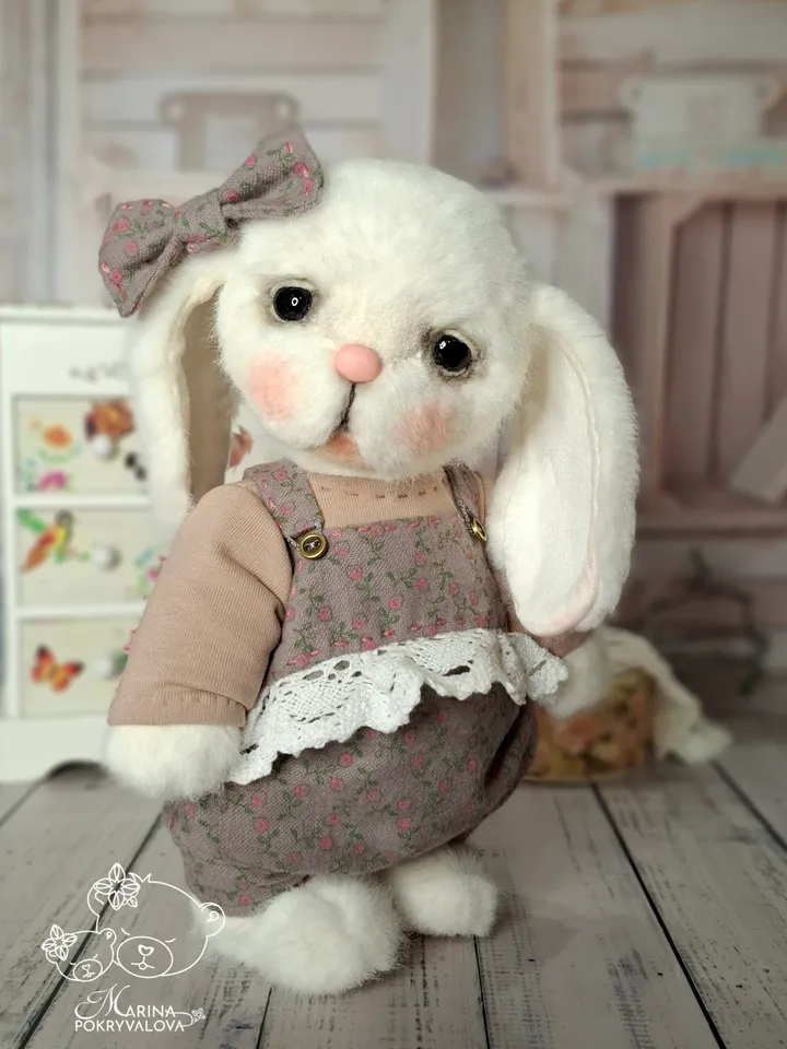 Plush bunny toy Cute bunny teddy in clothes New year gift idea
