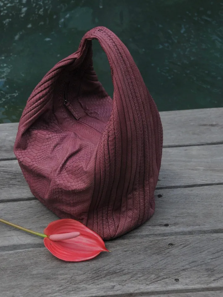 Big Soft Hobo Classy Sport Woman Stitched Bag | Purse Genuine Python Skin |wine Big Elegant Leather Designer Soft Bag Snake | reptile hobo