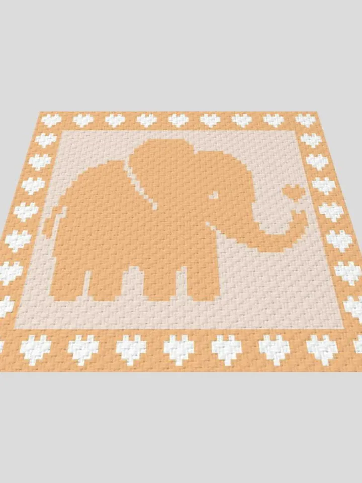 Crochet C2C Elephant Hearts Boarder baby blanket pattern