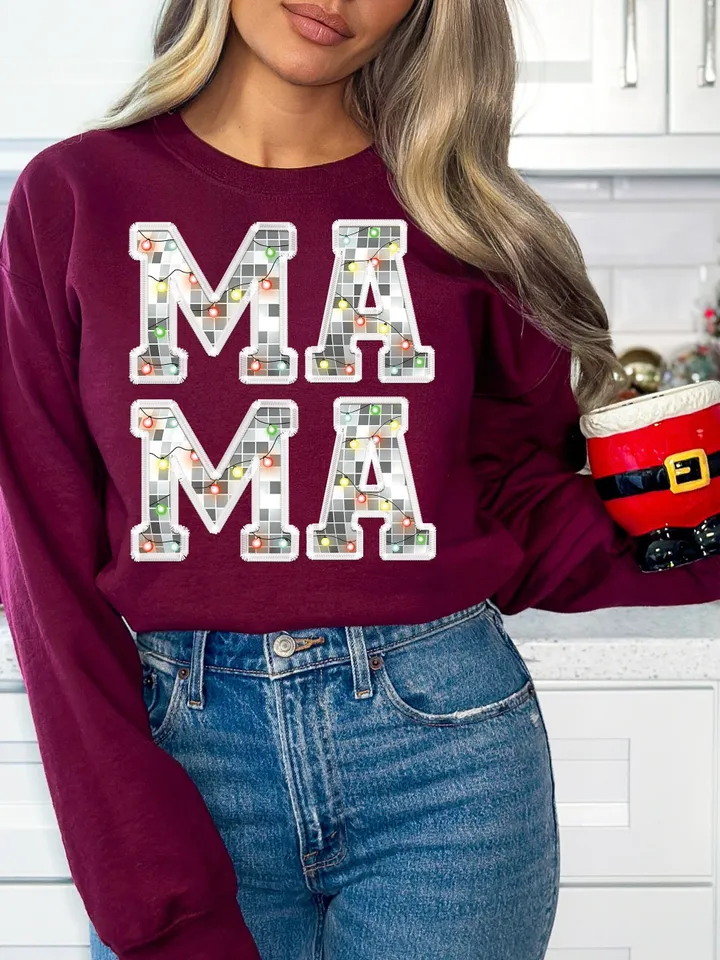 Faux Glitter Sequins Christmas Mama Shirt Sublimation Christmas PNG Mama PNG Christmas Lights Sparkly PNG Embroidery Letters png
