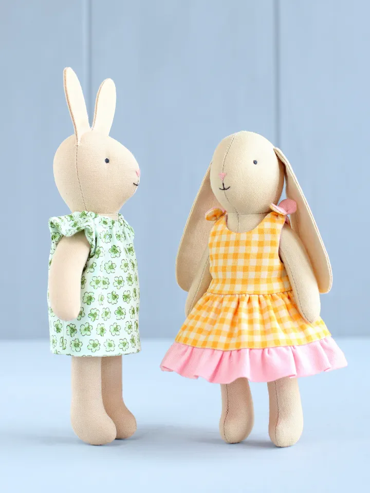 2 PDF Two Mini Bunnies in Sundress and Dress Sewing Patterns