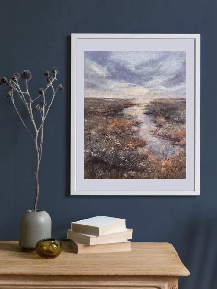 Meadow Original Watercolor Painting Field Landscape Wildflowers Art