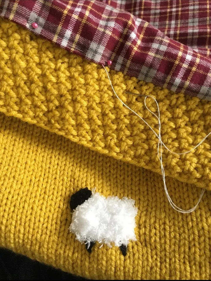 Reversible Sheep Baby Blanket, Handknit, Fuzzy Sheep, Flannel on Reverse (Optional) 3 Sizes