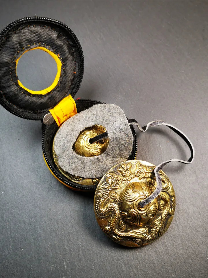 Gandhanra 6.5cm Tibetan Cymbals,Tingsha Bell,Buddhism Ritual Implement,Handmade in Nepal, 2 Dragon Pattern