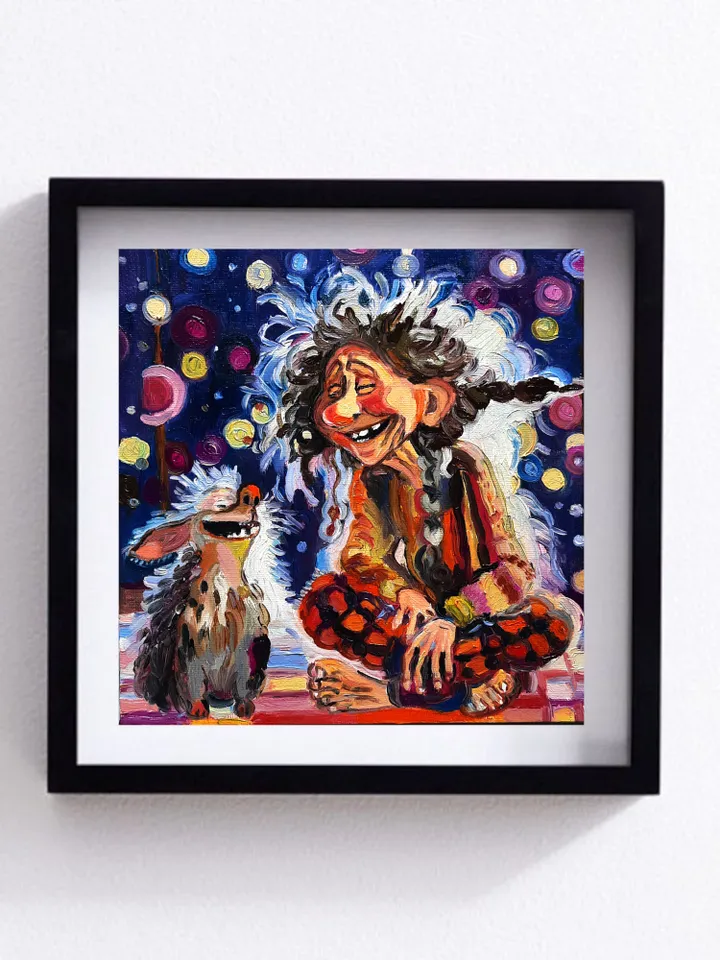 Funny Grandmother Original Oil Painting Oil on Canvas Small Painting