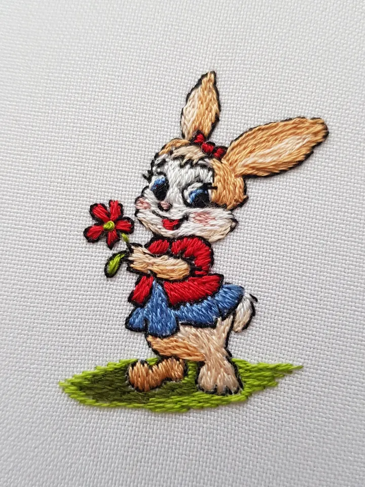 Easter bunny hand embroidery DIY, Rabbit pattern pdf