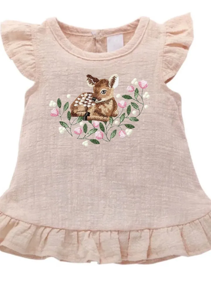 Fawn in flowers Machine embroidery design Digital embroidery pattern Animal embroidery motif  Embroidery design for children