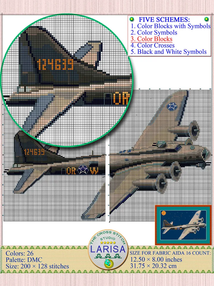 Flying Fortress Cross Stitch Pattern | Heavy Bomber B-17