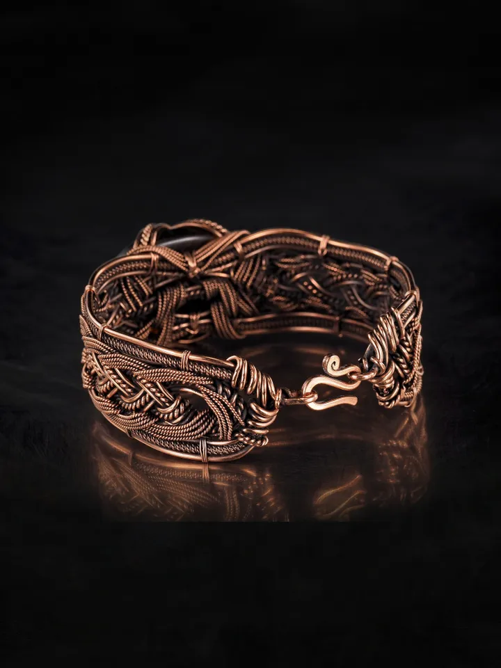 Copper wire wrapped agate bracelet Unique woven copper wire bangle Small size