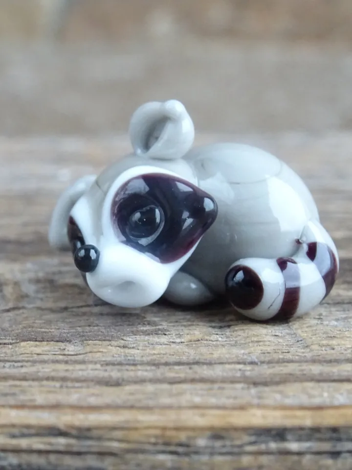 GLASS FIGURINES Raccoon gift Fairy garden raccoon figurine miniature Raccoon sculpture Tiny glass animals Blown glass art raccoon ornament