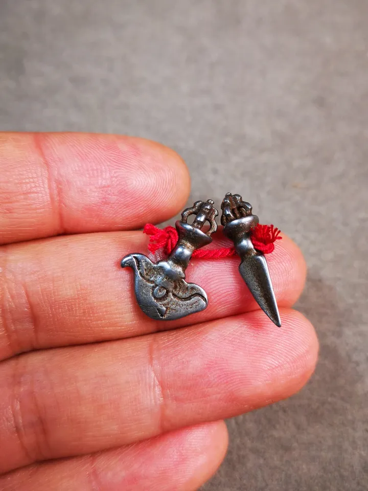 Gandhanra Antique Tibetan Amulet Pendant,Mini Phurba and Kartika(knife of the dakinis) ,for Prayer Bead Counter,Mala Accessories