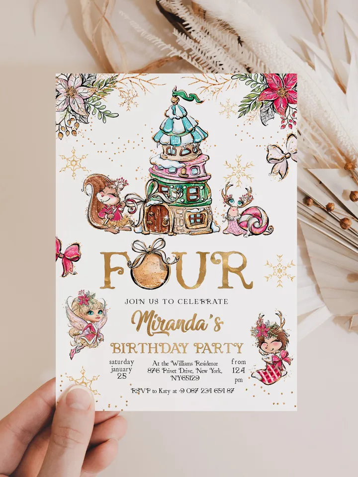 Christmas Pixie Birthday Invitation; Magical Fairy Invitation; Enchanted Fairy Birthday Party Invitation; Christmas Birthday any age; CF1
