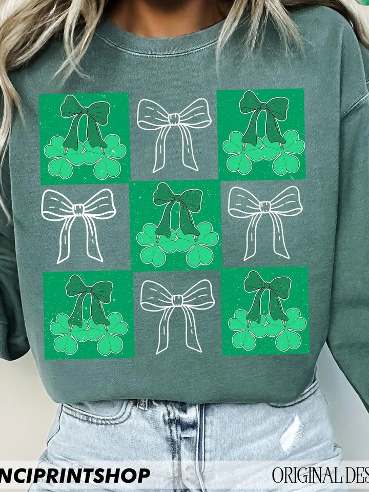 Retro Checkered St Patrick's Day PNG, Coquette St Patrick's Day png, Retro St Patrick's png, Lucky Shamrock png, Irish Day png, Clover png