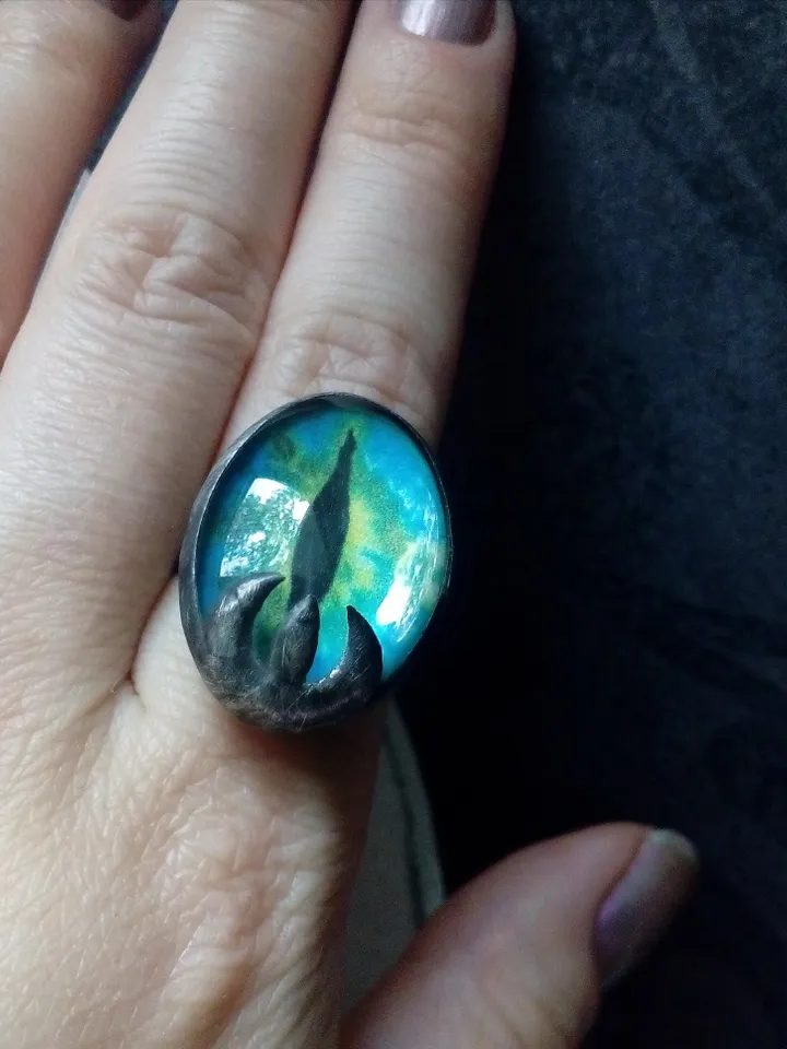 Chunky evil eye, green stained glass ring, Third eye witch ring, Halloween ring, Cat eye ring, Dragon eye ring