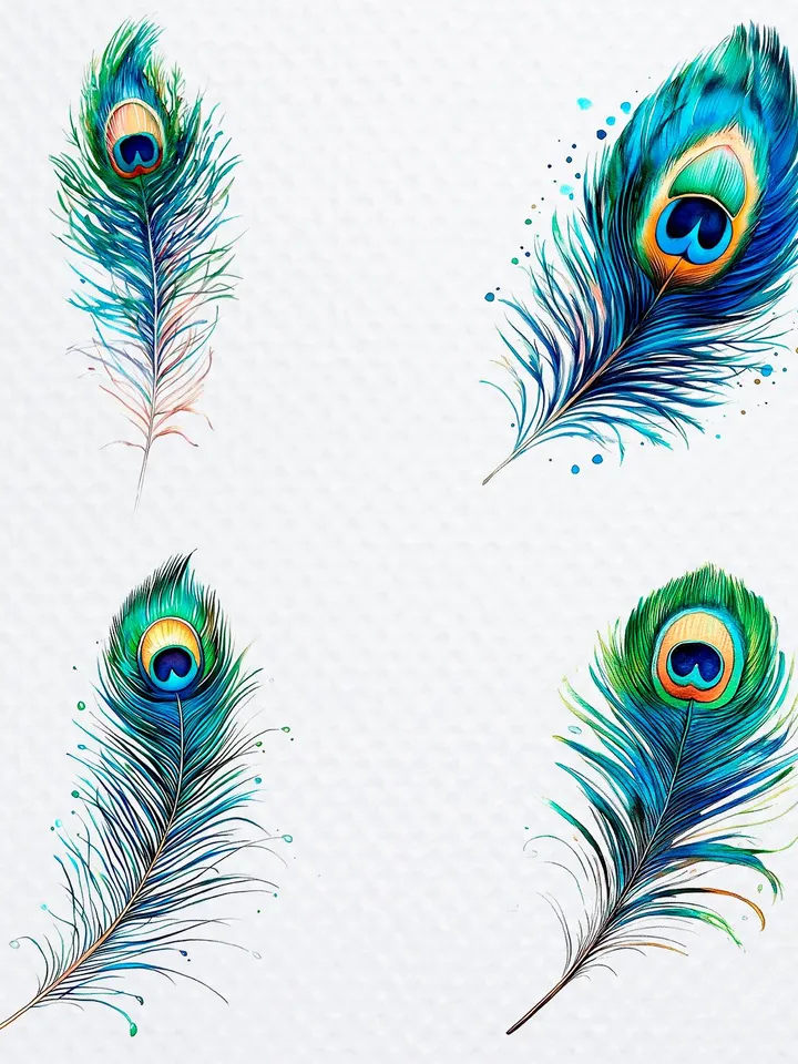 20 Peacock Feather Bundle, Gorgeous Peacock Printable Watercolor PNG Digital Clipart for sublimation, Paper craft, junk journals