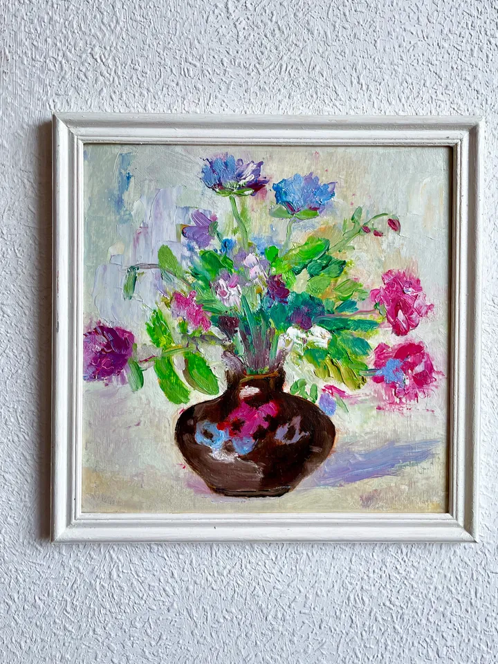 Flower Painting, Framed Original Oil painting, Wildflower Wall Art, Colorful Floral Art