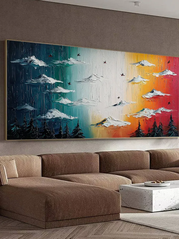 Original Impasto Landscape Painting, Textured Sky Art, Colorful Mountain Wall Art, 3D Canvas Art, Modern Nature Decor, Sunset Art,Home Decor