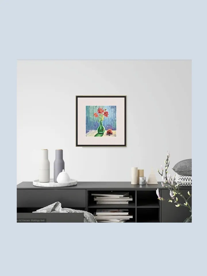 Original Oil Painting Red Flowers in Vase Artwork Floral Mini Art Bold Red Blooms for Home Decor