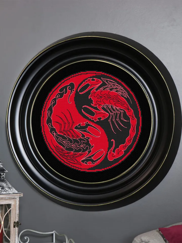 Mandala Yin Yang cross stitch pattern PDF download Mandala scorpio cross stitch chart, Yin and yang embroidery PDF, Oriental decor #M218