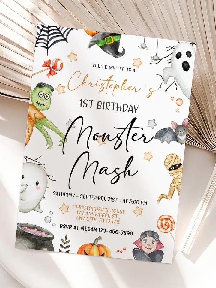 Halloween Invitation, Halloween Birthday Invitation, Halloween Party Invitation, Monster Mash Invitation, Monster Party, Costume Party IN103