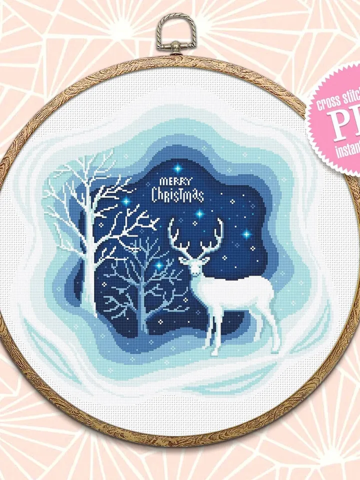 Winter landscape cross stitch pattern download PDF Winter forest pattern digital PDF, Christmas cross stitch chart, Nature landscape #L47