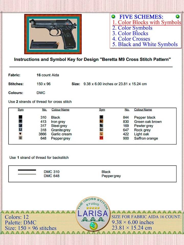 Pistol Cross Stitch Pattern | Beretta M9