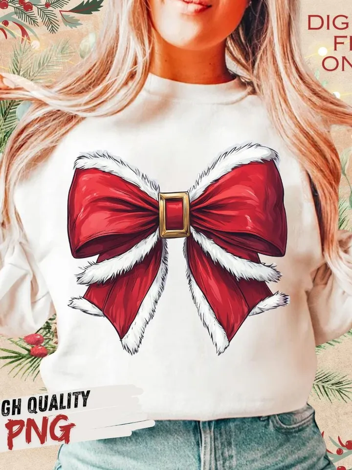 Christmas Coquette bow Png, Christmas santa bow png, Christmas Sublimation T Shirt Designs, Christmas png, Christmas design, Santa Claus png