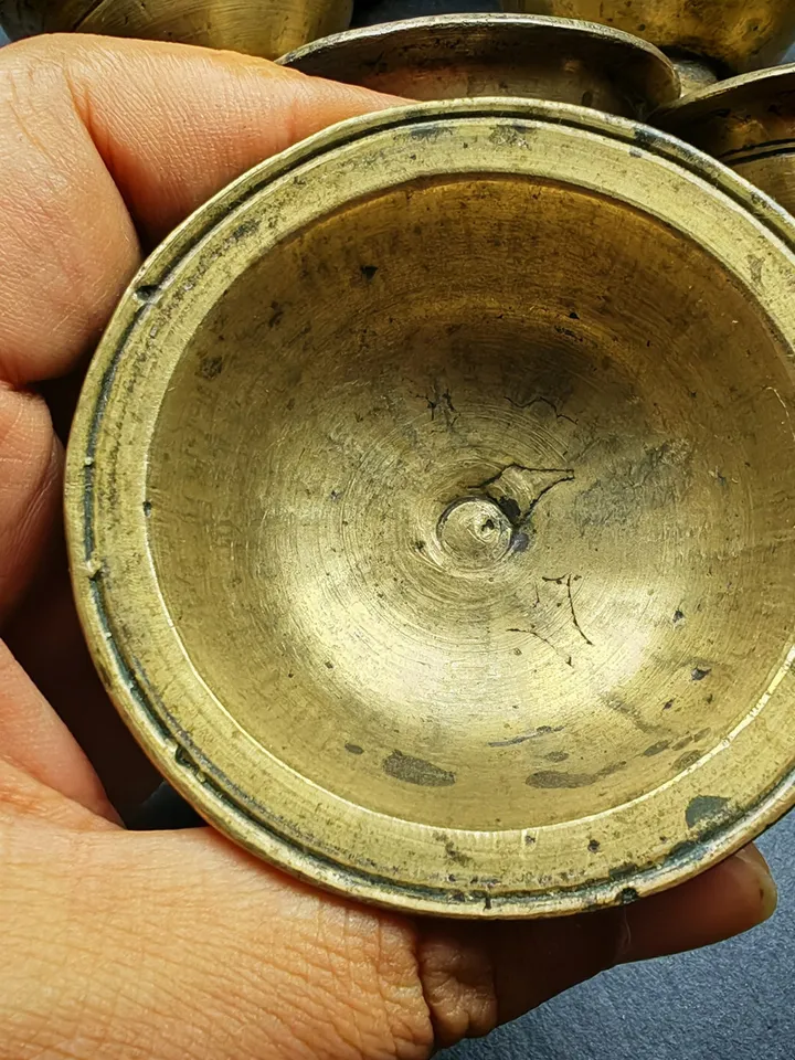 Gandhanra Authentic Tibetan Buddhist Butter lamp / Water Offering Bowls,Yonchap Bowls,Made of Brass,1 Set of 7 Bowls,2.7",100+ Years Old
