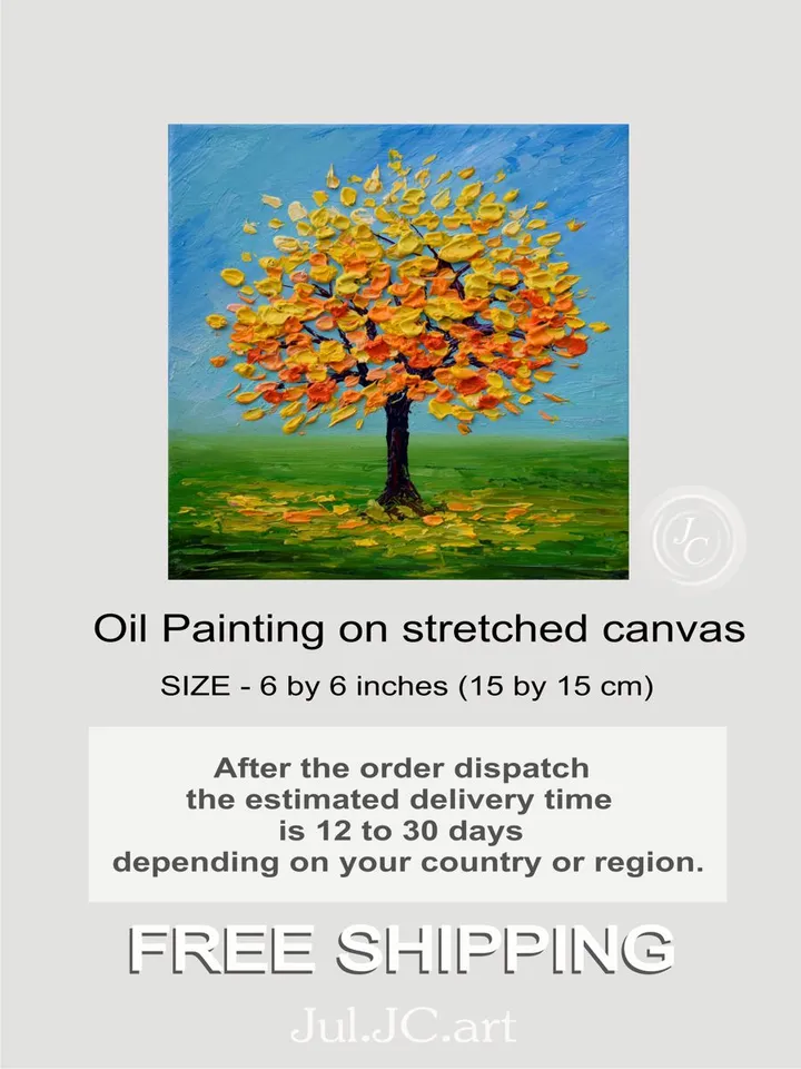 Fall Tree painting Landscape Original art Yellow tree oil painting 6 by 6 inch Small Art by Juliya JC