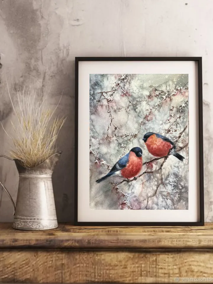 Birds Painting Original Watercolor Painting Animal Wall art Birds Artwork