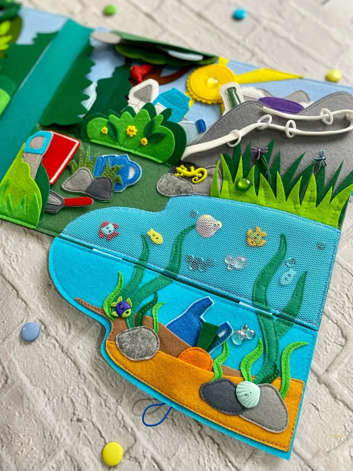 Waste Sorting Activity Quiet book Pattern pdf, Felt book pattern, Soft sensory book template, Busy book sewing ideas kids 2, 3, 4 year old