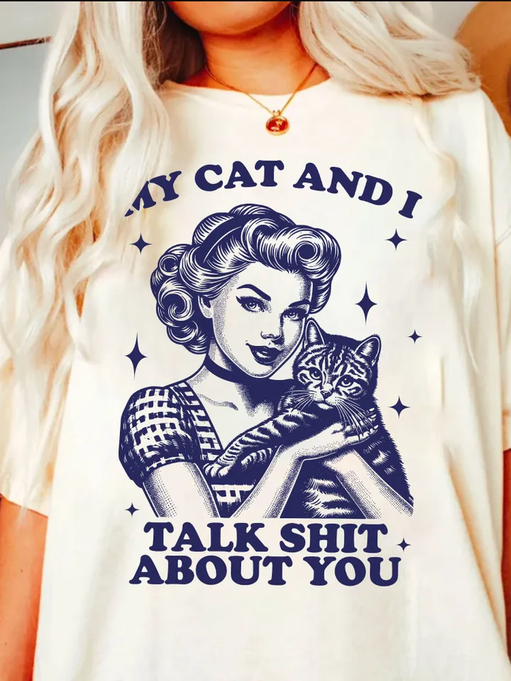 My Cat And I Talk Shit SVG PNG, Trendy Vintage Retro Housewife Funny Cat Sarcastic Adult Humor Sublimation Design Tee Mug png SVG Cut File