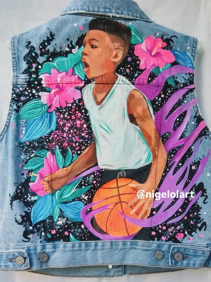 Individual Denim Jacket, Denim Basketball Jacket, Painted Sports Jacket, Game Suit, Clothes for Support, Personalized Jacket, Basketball Gift