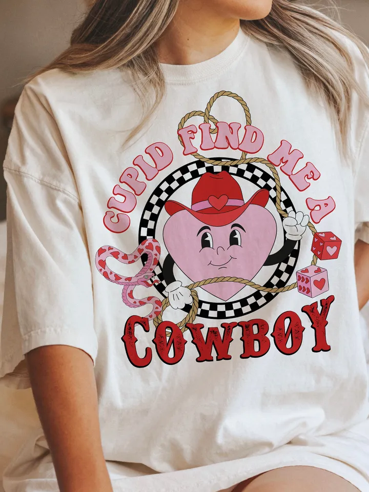 Cupid Find Me a Cowboy PNG-Valentine’s Day Sublimation Digital Design Download-western png, cowboy tshirt png, cowgirl png, png for girls