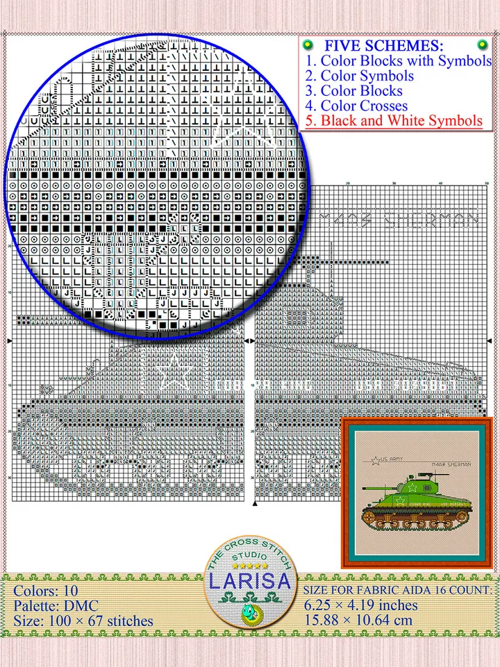 M4 Sherman Cross Stitch Pattern | Medium Tank Sherman Chart