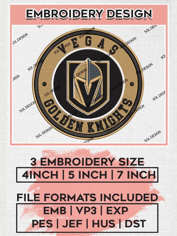 Vegas Golden Knights Circle Logo Machine Embroidery Files, NHL Vegas Golden Knights Embroidery Designs, NHL Knights Logo, NHL Embroidery Designs, Digital Download