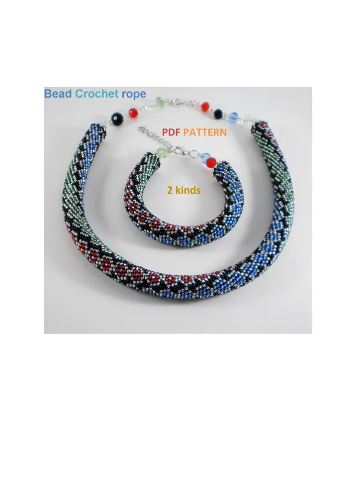 Bead Crochet Necklace Bracelet pattern,Rope bead crochet, pattern seed beads, DIY, bead jewelery, Instant Download, PDF fail