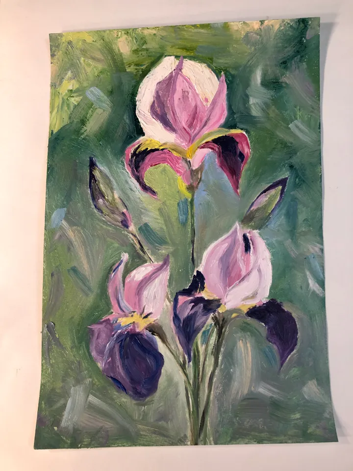 Irises flowers original oil painting wall art modern painting 8x11 inches