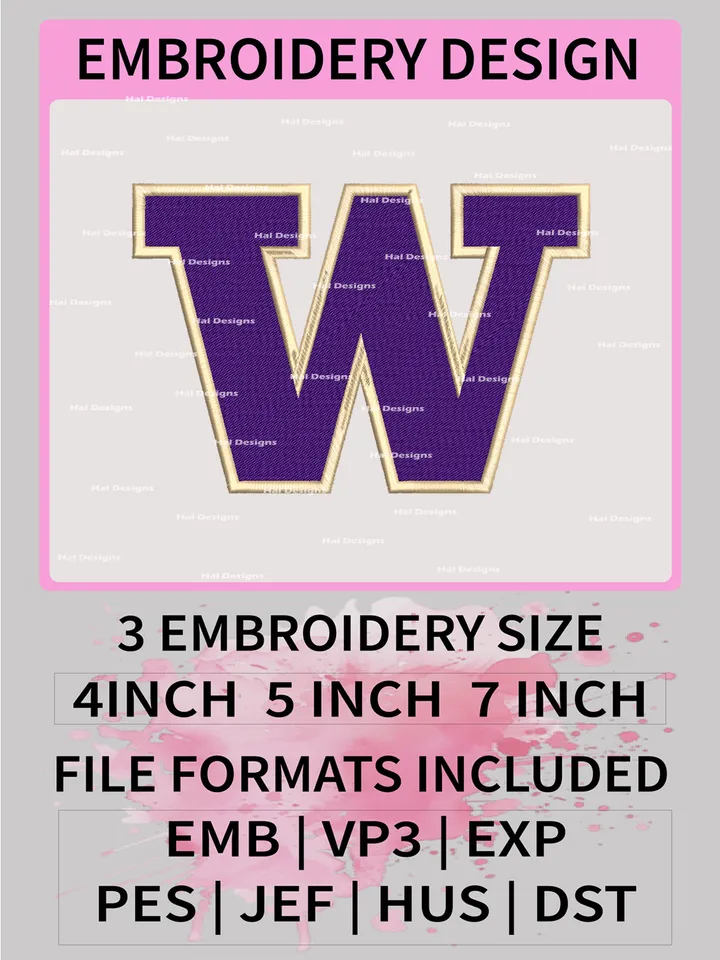 NCAA Washington Huskies Embroidery File, 3 Sizes, 6 Formats, NCAA Machine Embroidery Design, NCAA Logo, NCAA Teams