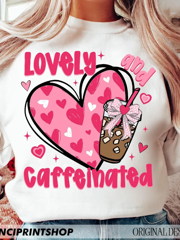 To Be Lovely & Caffeinated Png, Coffee Valentine Png, Valentine's Day Png, Coffee Valentine Heart Png, Coffee Lover Png, Valentine Bow png