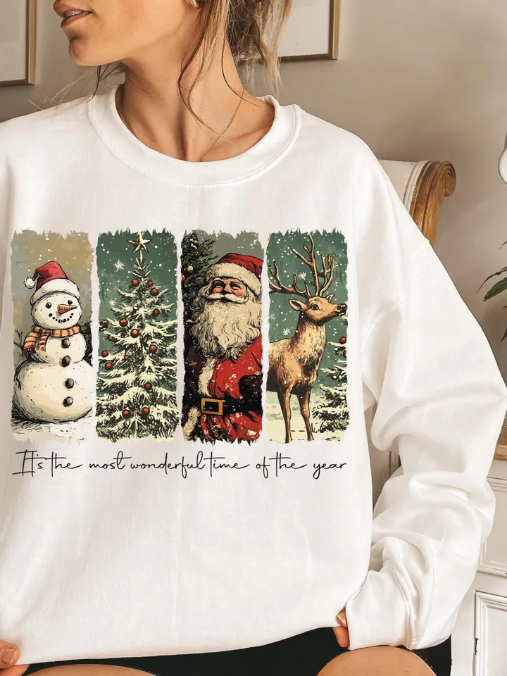 It's the most wonderful time of the year png, Santa Claus png, Vintage Christmas png, Christmas Coquette bow png, Reindeer snowman png
